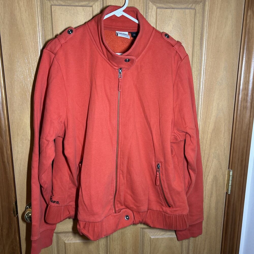 Harley Davidson Red Full Zip Bomber Style Jacket Epaulets Script Logo Women’s 2W